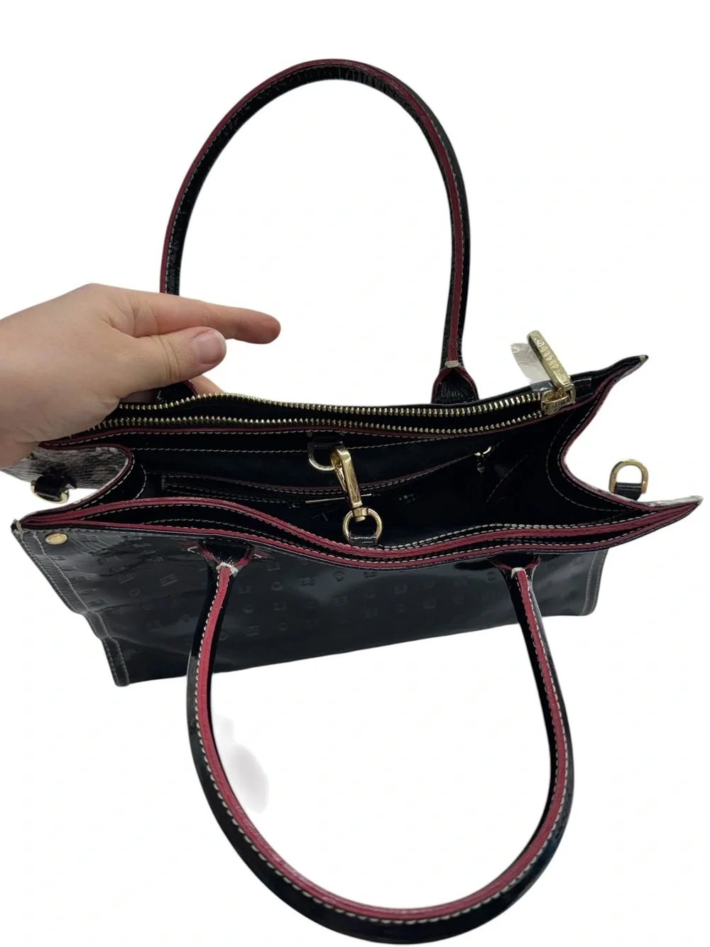 Arcadia Italian Satchel Black Patent & Python Accents Leather